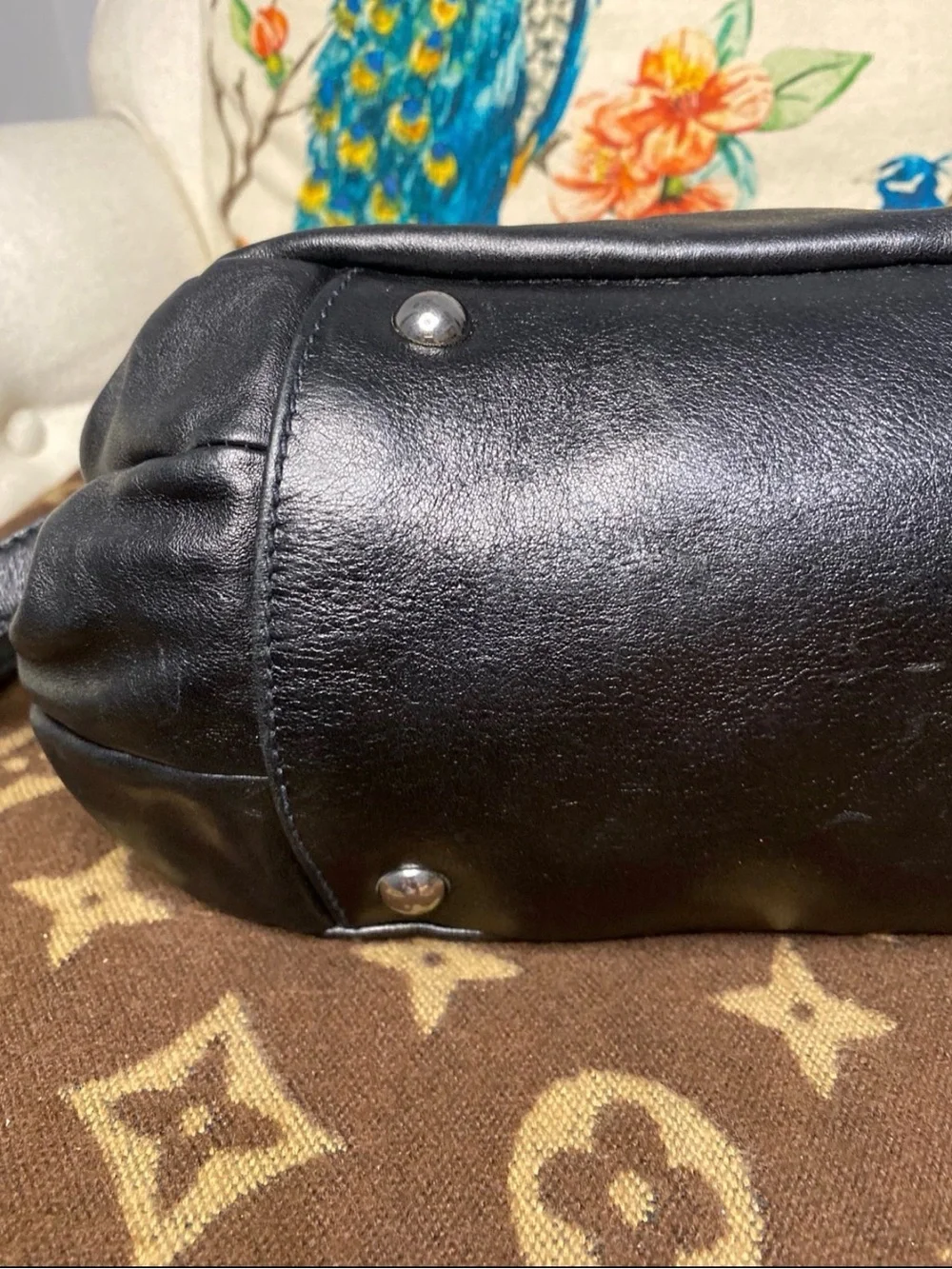 Miu Miu Triple Zip Black Croc Embossed Patent Leather Satchel